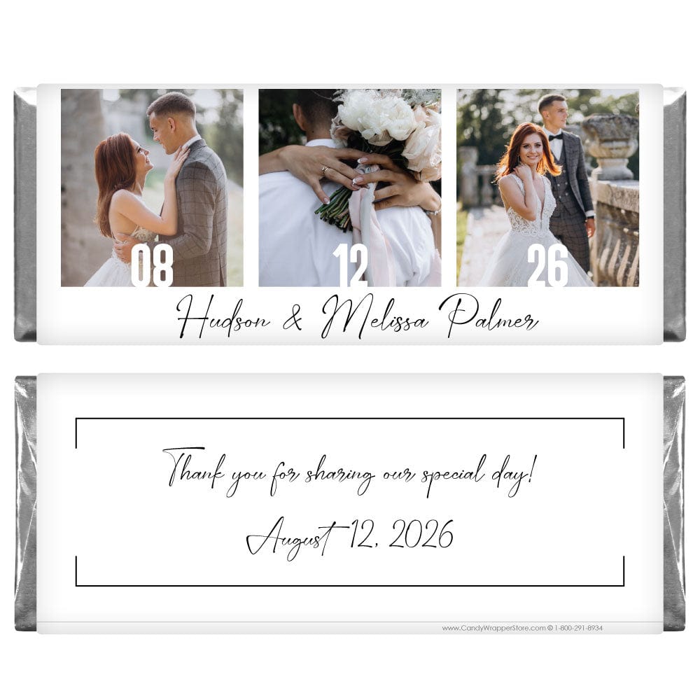 Picture Trio Wedding Candy Bar Wrappers - WA355 Picture Trio Wedding Candy Bar Wrappers Regular Size Wrapper WA355
