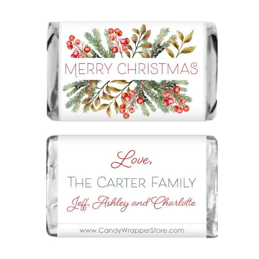 Pine and Berries Personalized Christmas Miniature Candy Wrapper Pine and Berries Personalized Christmas Miniature Candy Wrapper XMAS286
