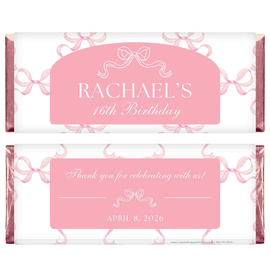 Pink Coquette Bows Birthday Candy Bar Wrapper Pink Coquette Bows Birthday Candy Bar Wrapper Candy Wrappers BD548