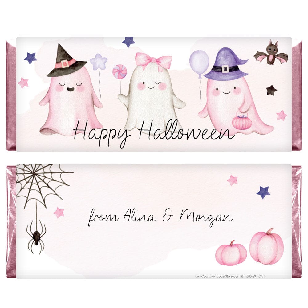 Pink Ghost Trio Candy Bar Wrapper - HAL245 Pink Ghost Trio Candy Bar Wrapper Party Supplies HAL245