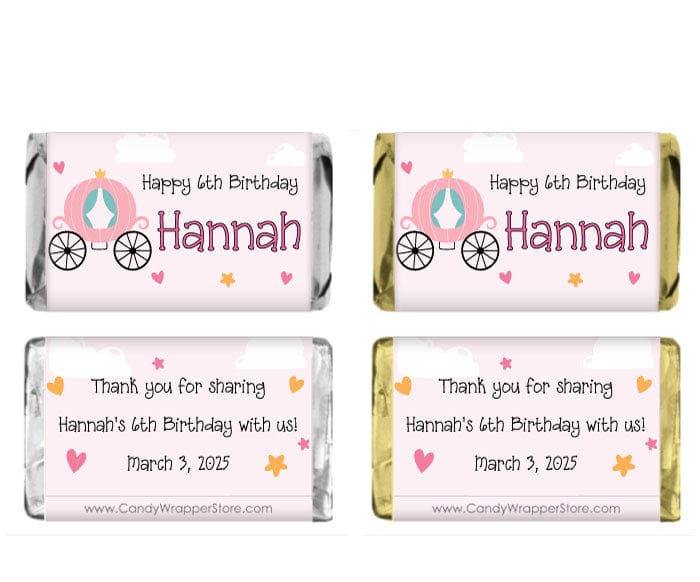 Princess Carriage Birthday Miniature Wrapper -MINIBD254 Miniature Princess Birthday Candy Bar Wrappers Party Favors BD254
