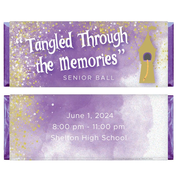 PromTangled- Tangled Theme Purple and Gold Prom Wrapper Elegant A Night to Remember Chandelier Prom Candy Wrapper Prom