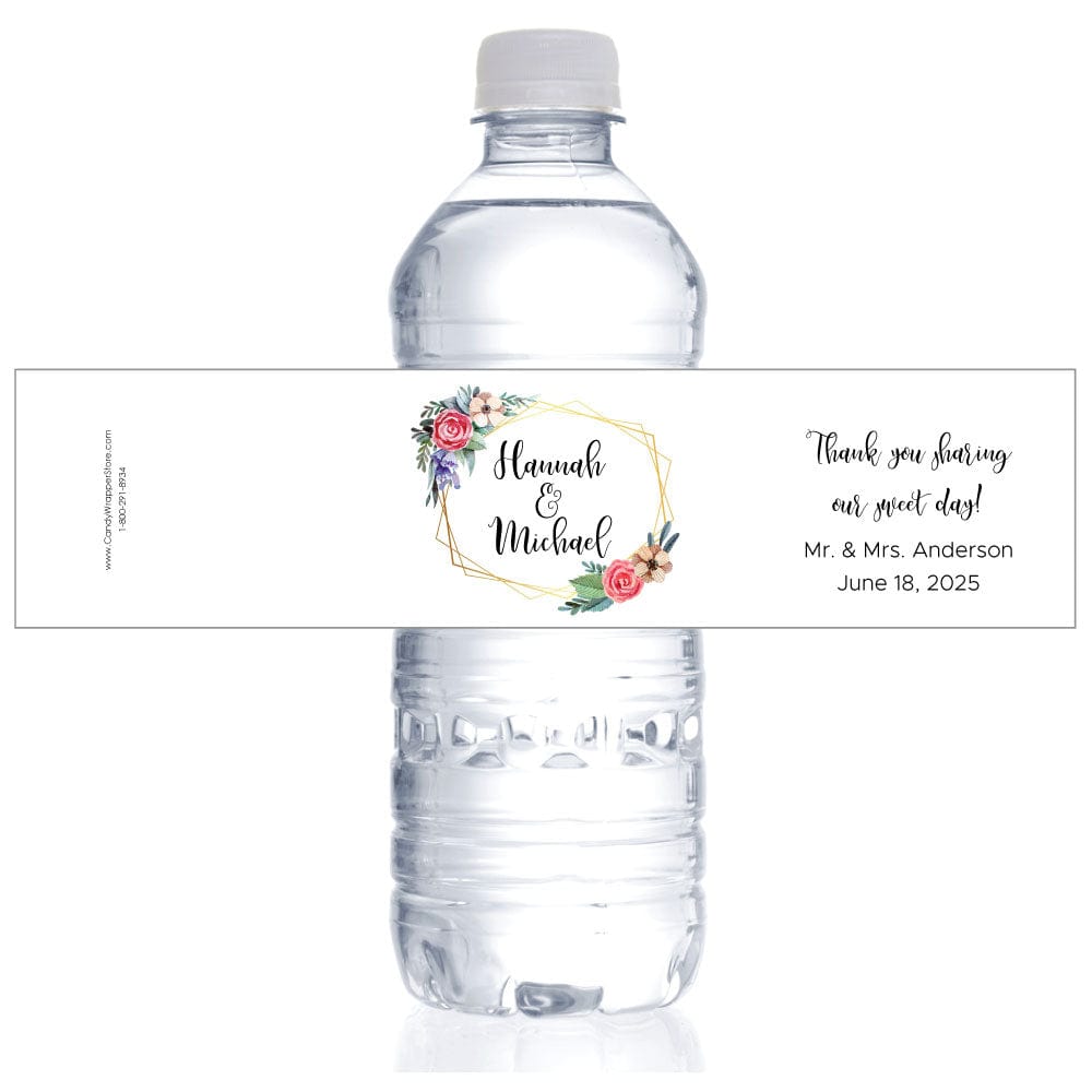 Romantic Rustic Floral Wedding Water Bottle Label WA354