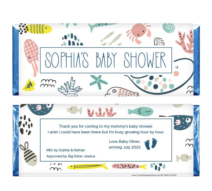 Under the Sea Baby Shower Candy Bar Wrappers - BS281 Under the Sea fish blue Baby Shower Candy Bar Wrappers 1.55 oz Hershey's Candy Bar Wrappers Baby & Toddler BS281