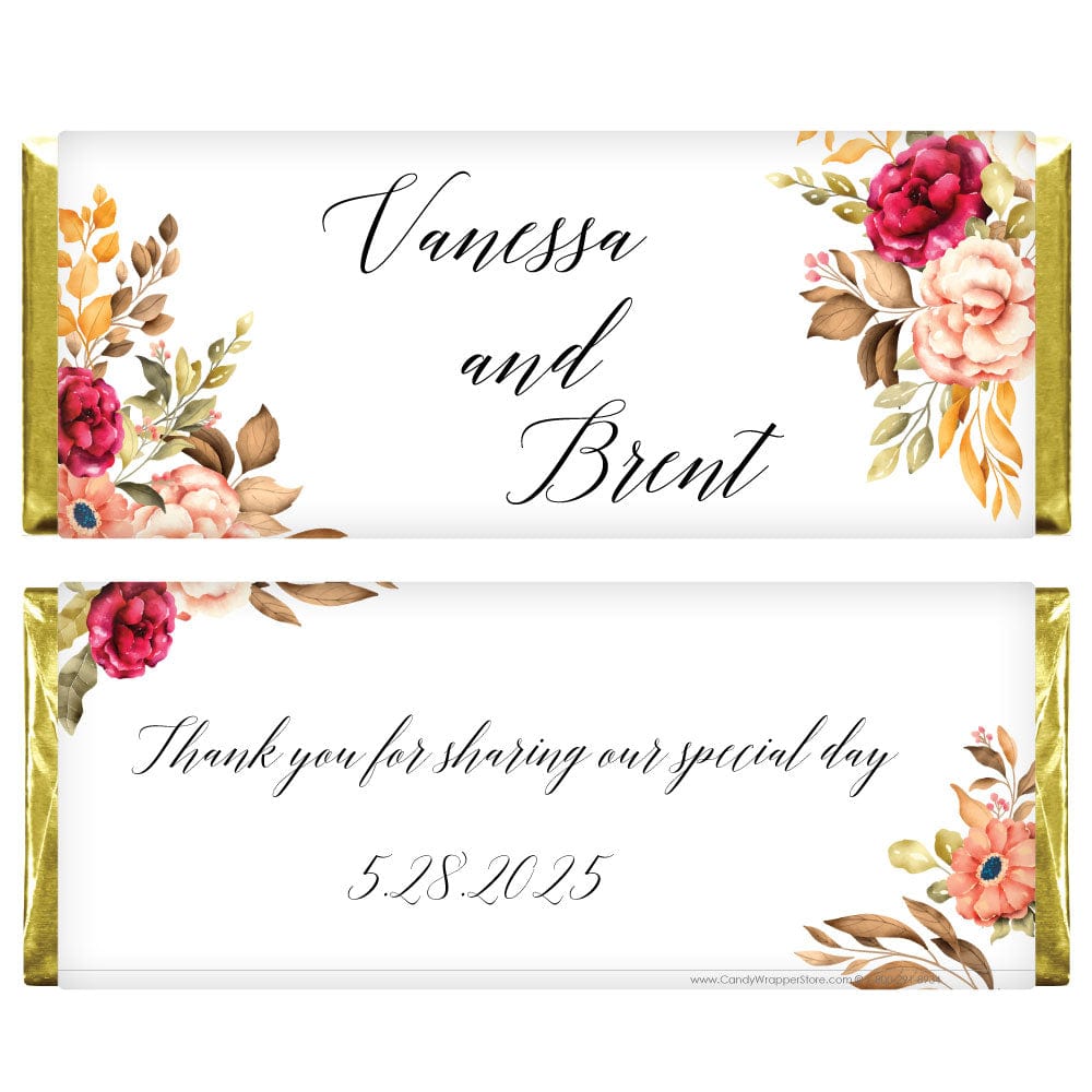 Vintage Floral and Leaves Bridal Shower Candy Bar Wrappers WS458