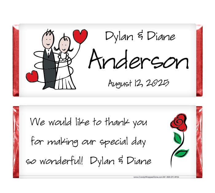 WA201 - Wedding Bride Groom Candy Bar Wrapper Wedding Bride and Groom wrapped up Candy Bar Wrappers Regular Size Wrapper WA201