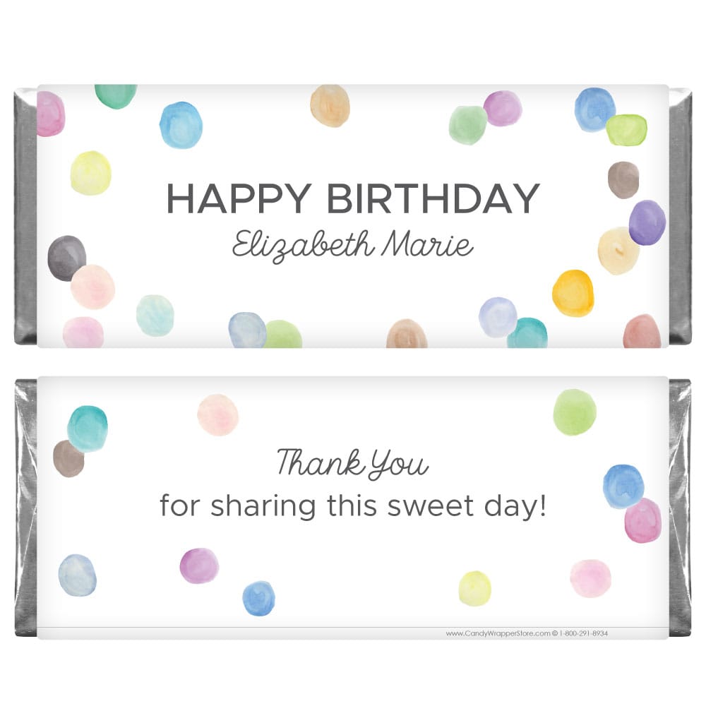 Watercolor Confetti Dots Personalized Candy Bar Wrapper Watercolor Confetti Dots Personalized Candy Bar Wrapper Candy Wrappers BD552