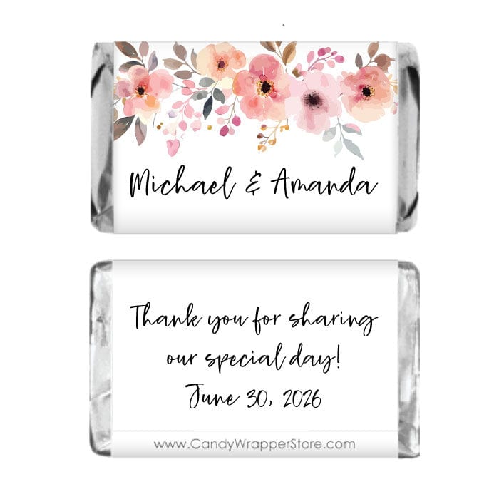 Watercolor Pink Floral Wedding Miniature Candy Wrapper Watercolor Pink Floral Wedding Miniature Personalized Candy Wrapper Miniature Size Wrapper WA106