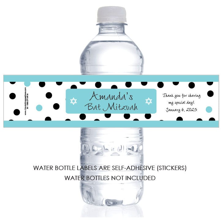 WBBAT1 - Bat Mitzvah Polka Dots Water Bottle Labels Bat Mitzvah Polka Dots Water Bottle Labels Party Favors BAT1