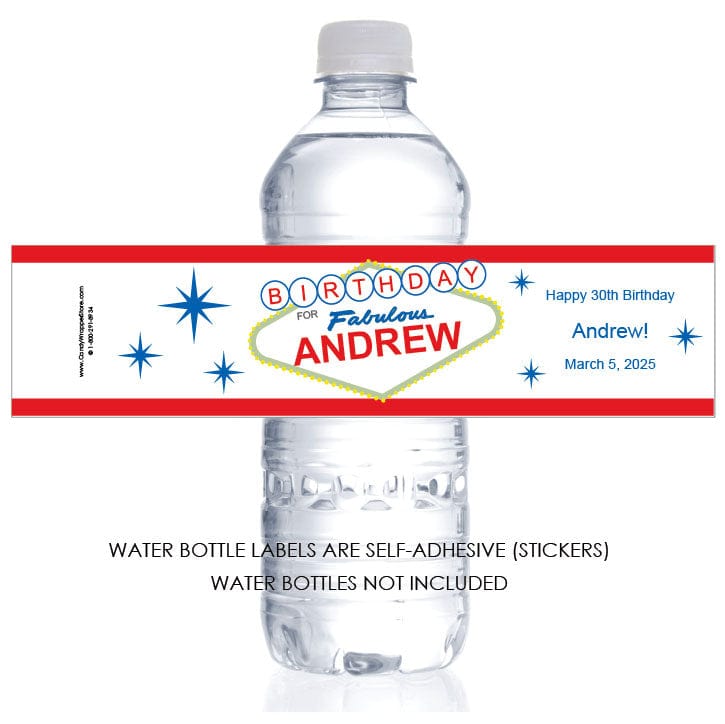 WBBD215 - Red Las Vegas Sign Water Bottle Labels Red Las Vegas Sign Water Bottle Labels Party Favors BD215