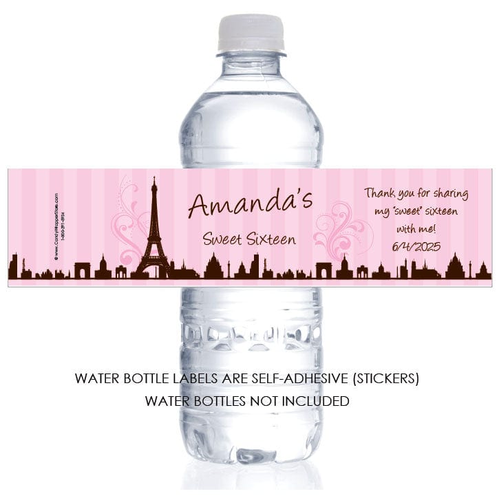 Paris Theme Birthday Water Bottle Labels