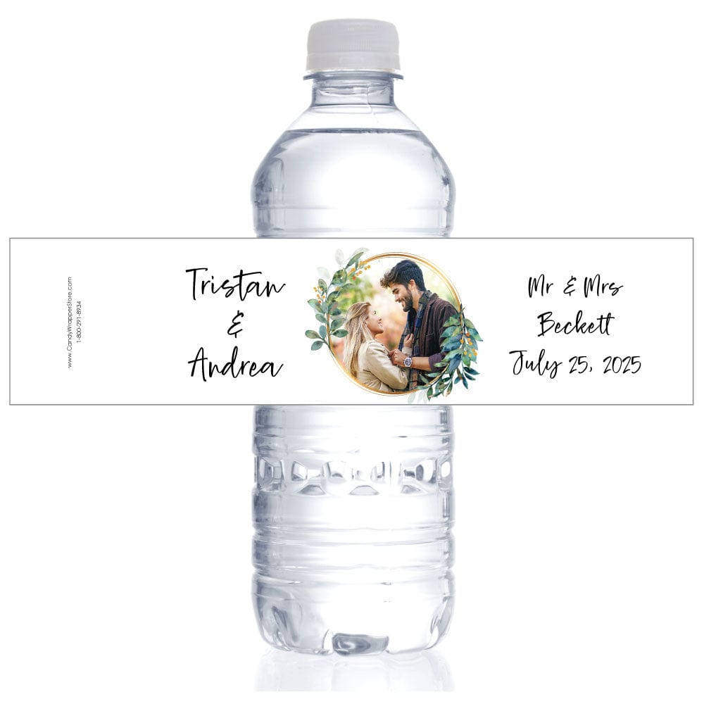 Wedding Floral Frame Photo Water Bottle Label - WBWA403photo Wedding Floral Frame Water Bottle Label WA403