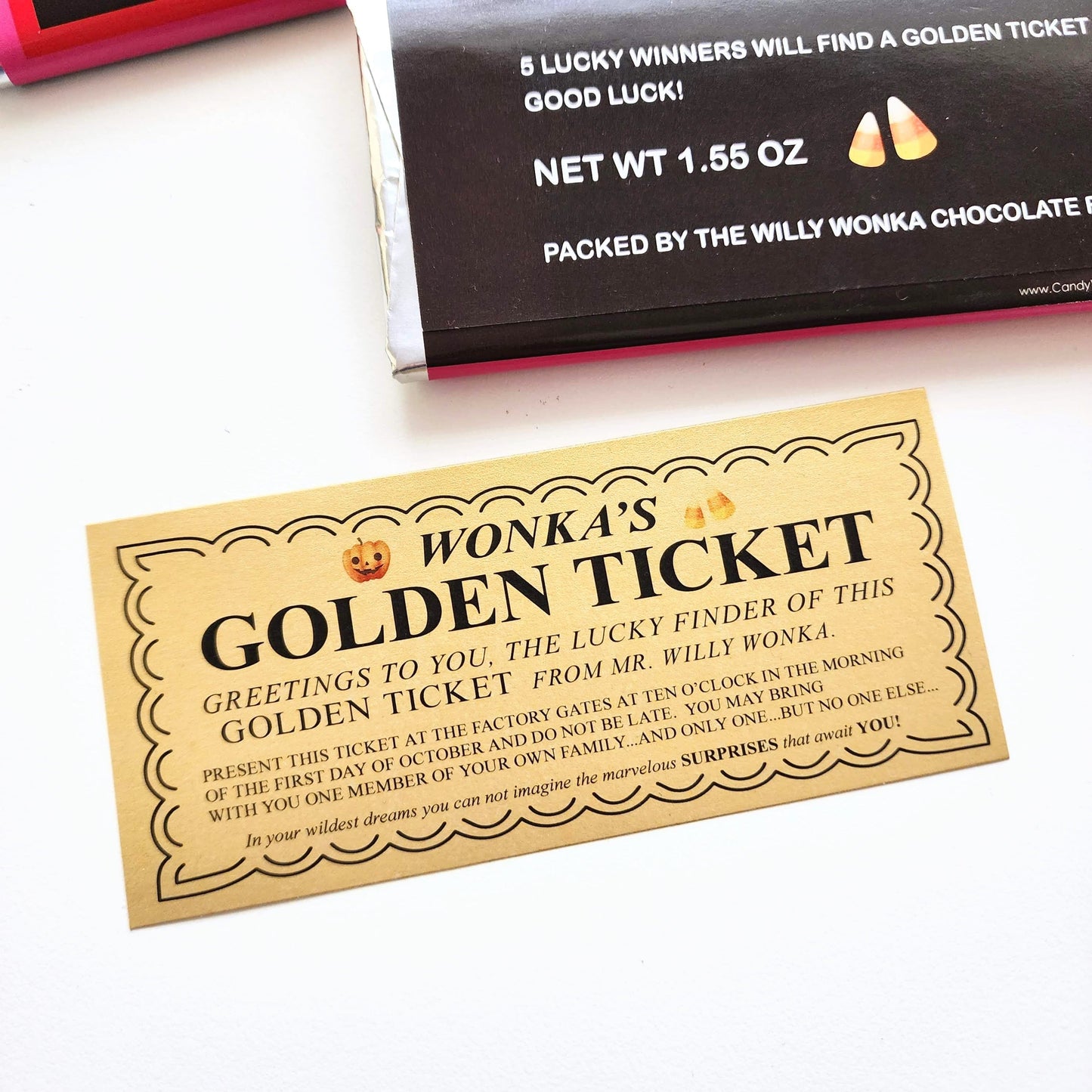 Witch Hat Wonka Bar Halloween Candy Wrapper and Golden Ticket Party Favors wonka
