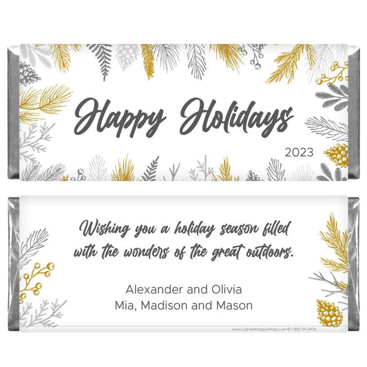 XMAS291 - Personalized Silver and Gold Leaves Holiday Candy Wrapper Personalized Clark and Coffee Christmas Vacation Card Candy Wrapper XMAS290