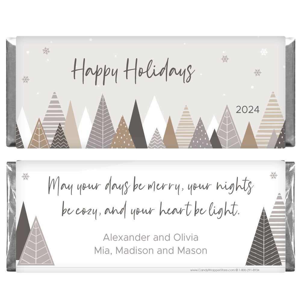 XMAS293 - Trendy Trees Happy Holidays Personalized Candy Bar Wrapper Trendy Trees Happy Holidays Personalized Candy Bar Wrapper for Hershey's Candy Bars XMAS293