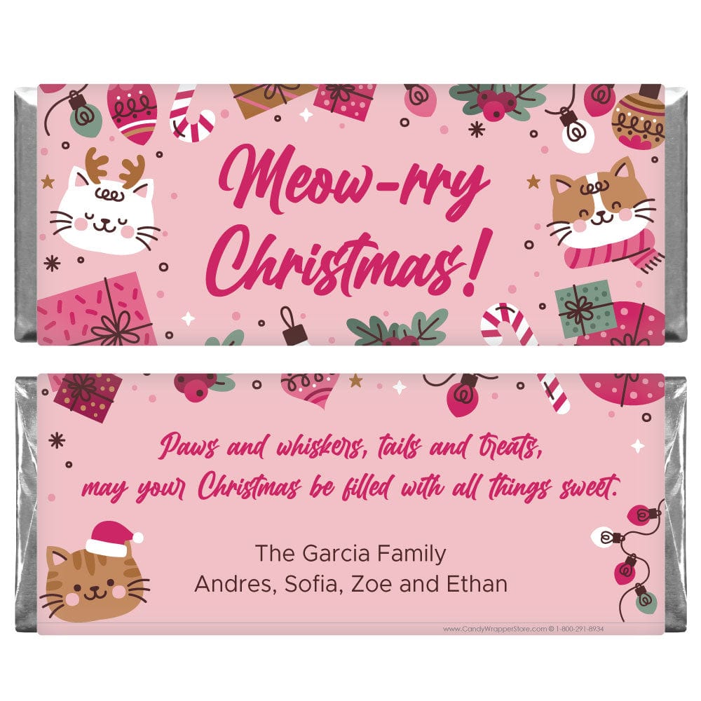 XMAS295 - Meow-rry Christmas Personalized Candy Bar Wrapper Hello Winter Simple Snowflakes Personalized Candy Bar Wrapper XMAS294