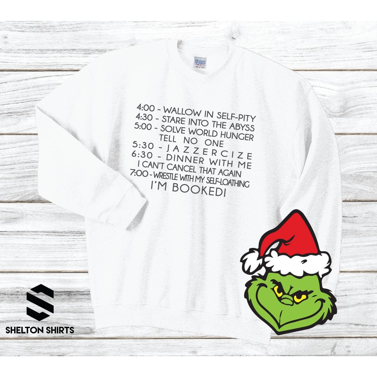 4:00 Wallow in Self Pity Daily Routine The Grinch Quote Crew Neck Heather Grey Unisex Sweatshirt Shelton Shirts