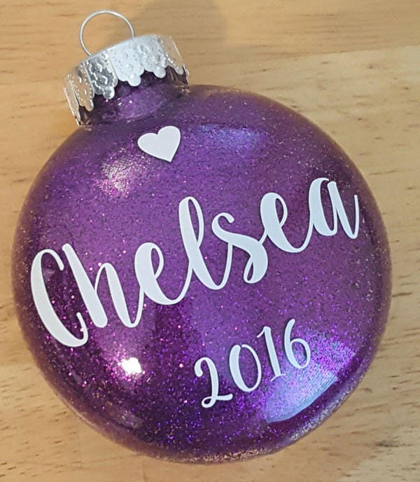 thumbnail image 2 of Personalised 8cm Christmas LED Flashing Bauble – Pink Glitter With Ribbon 2 of 5