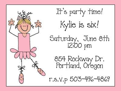 5 x 7 inch Ballerina Birthday Party Invitations Ballerina Birthday Party Invitations Candy Wrapper Store