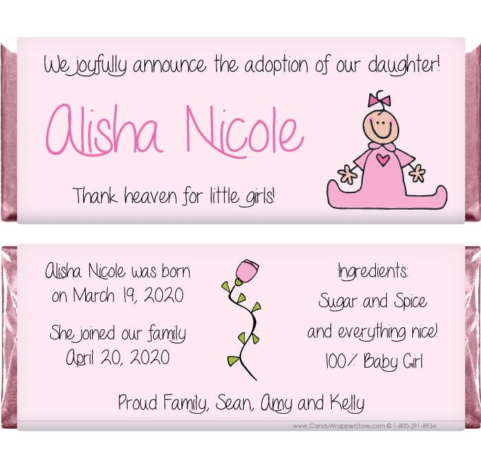 ADOPT200 - Girl Adoption Candy Bar Wrapper Girl Adoption Candy Bar Wrappers Birth Announcement adopt200