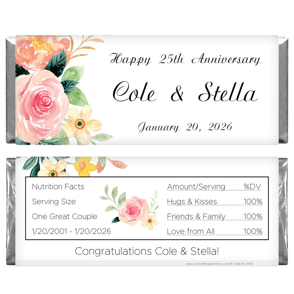 ANN201 - Floral Anniversary Candy Bar Wrapper Floral Anniversary Candy Bar Wrapper Hershey's Candy Bar Wrappers Regular Size Wrapper ann201