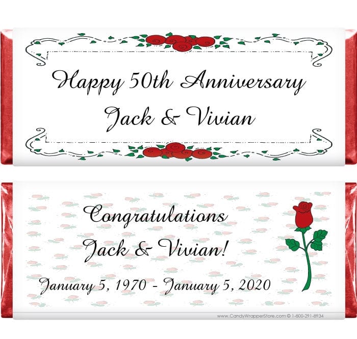 ANN202 - Anniversary Rose Border Candy Bar Wrapper Anniversary Rose Border Candy Bar Wrapper Regular Size Wrapper ANN202