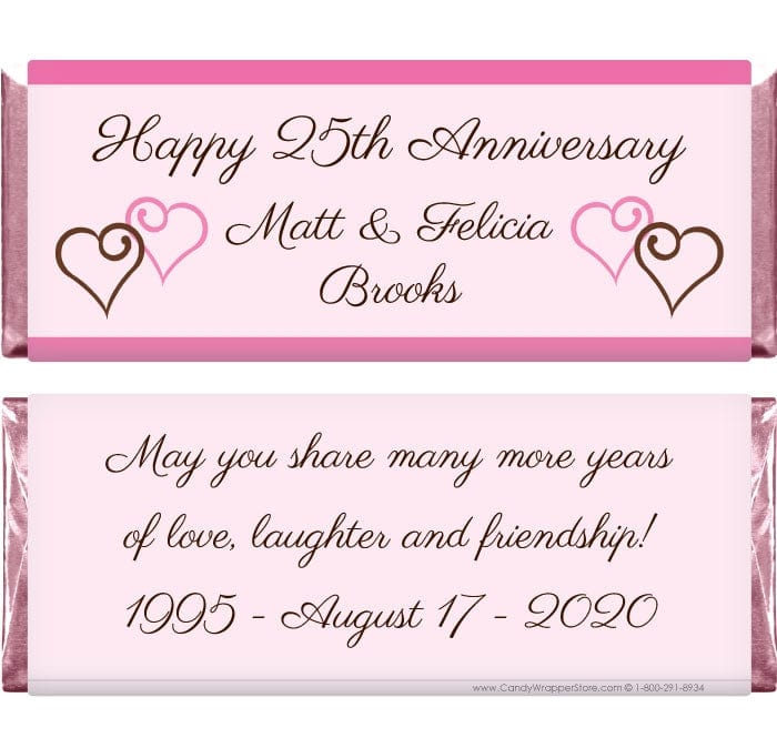 ANN203 - Anniversary Hearts Candy Bar Wrapper Anniversary Hearts 1.55 oz Candy Bar Wrappers Regular Size Wrapper ANN203