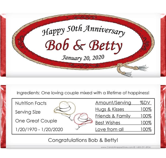 ANN205 - Western Anniversary Candy Bar Wrapper Western Theme Anniversary 1.55 oz Candy Bar Wrappers Regular Size Wrapper ANN205