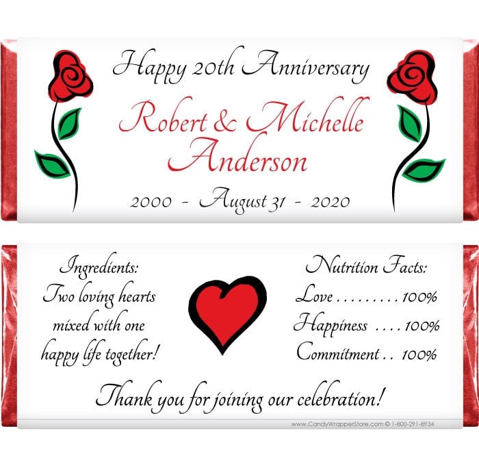 ANN206 - Double Roses Anniversary Candy Wrapper Double Roses Anniversary Candy Wrapper Regular Size Wrapper ANN206