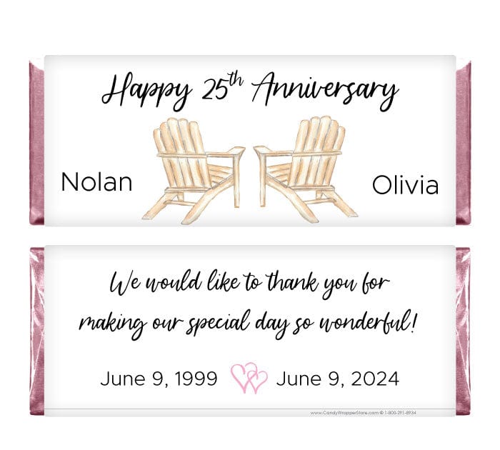 Anniversary Adirondack Chairs Candy Bar Wrapper - ANN213 Line Drawn Flower Anniversary Candy Bar Wrapper Regular Size Wrapper ANN213