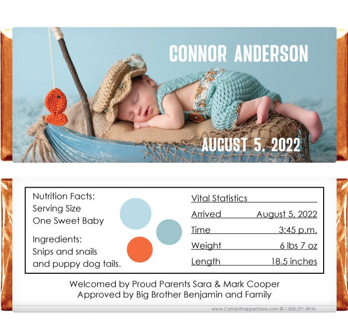 BAB200 - Baby Boy Photo Birth Announcement Candy Bar Wrappers BAB200 - Baby Boy Full Photo Birth Announcement Candy Bar Wrappers Birth Announcement BAB200