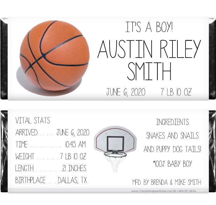 BAB204 - Basketball Birth Announcement Candy Bar Wrappers Baby Boy Basketball Candy Bar Wrappers Birth Announcement BAB204