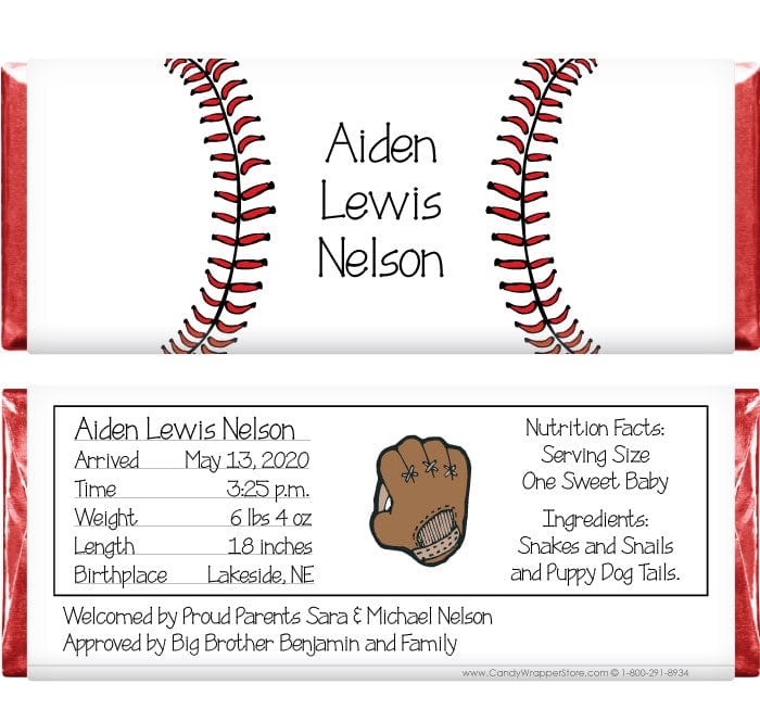 BAB208 - Baby Boy Baseball Candy Bar Wrappers Birth Announcement BAB208