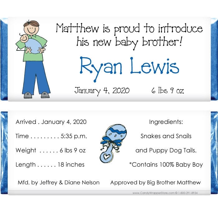 BAB209 - Baby Boy Big Brother Candy Bar Wrappers Big Brother announcing his Baby Brother Birth Announcement 1.55 oz Hersheys Candy Bar Wrappers Birth Announcement BAB209