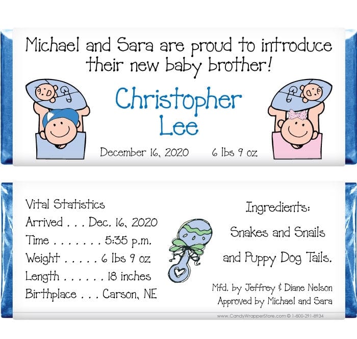 BAB220 - Baby Boy Big Brother Sister Candy Bar Wrappers Baby Boy Big Brother and Big Sister Candy Bar Wrappers
Birth Announcement BAB220