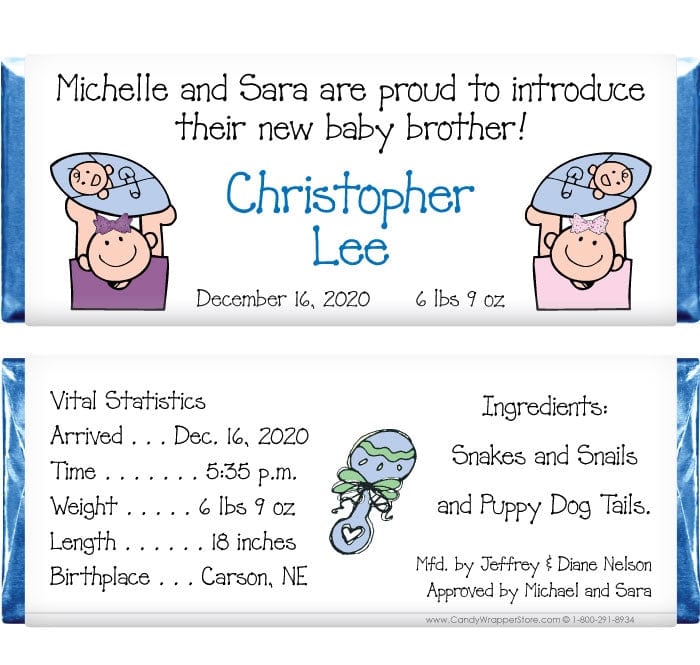 BAB220G - Baby Boy Big Sisters Candy Bar Wrappers Baby Boy Big Sisters Candy Bar Wrappers Birth Announcement bab220
