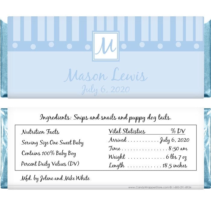 BAB232 - Baby Boy Initial Candy Bar Wrappers Baby Boy Initial Birth Announcement 1.55 oz Candy Bar Wrappers Birth Announcement bab232