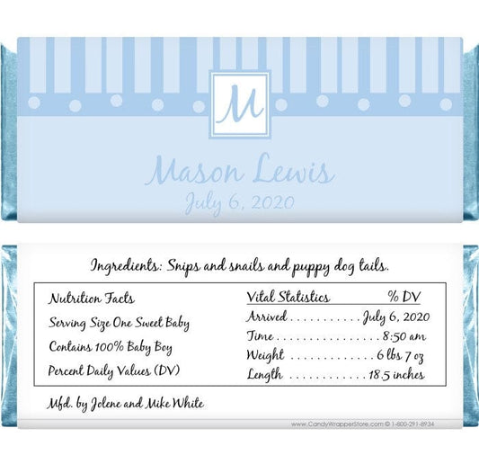 BAB232 - Baby Boy Initial Candy Bar Wrappers Baby Boy Initial Birth Announcement 1.55 oz Candy Bar Wrappers Birth Announcement bab232