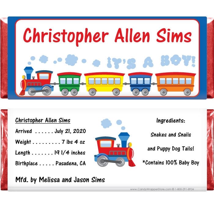 BAB236 - Train Birth Announcement Candy Bar Wrappers Train Birth Announcement Candy Bar Wrappers Birth Announcement BAB236