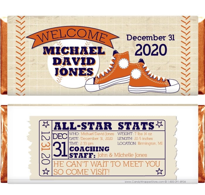 BAB241DBR - Boy Baseball Birth Announcement Candy Bar Wrapper Boy Baseball Birth Announcement Candy Bar Wrapper Birth Announcement bab241