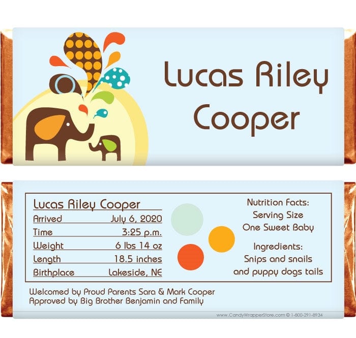 BAB242 - Elephants Birth Announcement Candy Bar Wrappers Elephants Birth Announcement Candy Bar Wrappers Birth Announcement BAB242