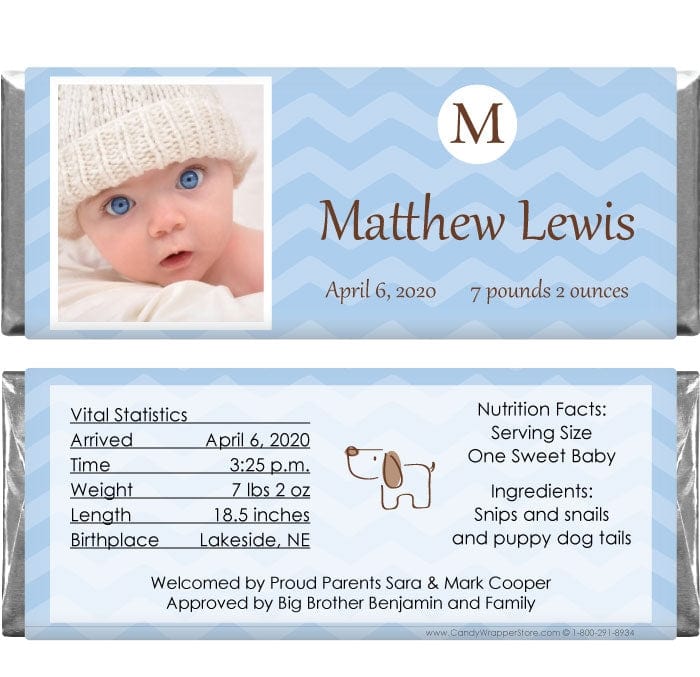 BAB253photo - Photo Chevron Background Birth Announcement Candy Wrapper Birth announcement candy bar wrapper with photo and chevron theme Birth Announcement bab253