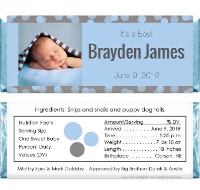 BAB444 - Baby Boy Dots & Stripes Photo Candy Bar Wrappers Baby Boy Dots & Stripes Photo Candy Bar Wrappers Baby & Toddler BAB444