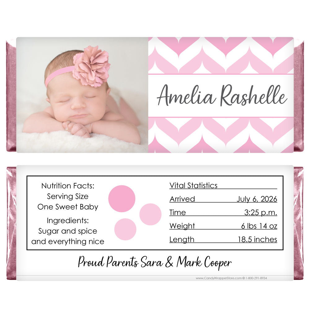 Baby Girl Wavy Chevron Photo Candy Bar Wrappers