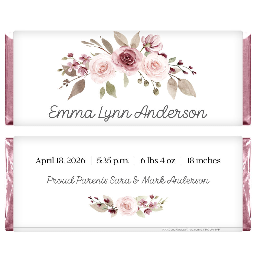 BAG202 - Baby Girl Whimsy Frame Baby Candy Bar Wrappers Baby Girl Whimsy Frame Birth Announcement 1.55 oz Candy Bar Wrappers Birth Announcement BAG202
