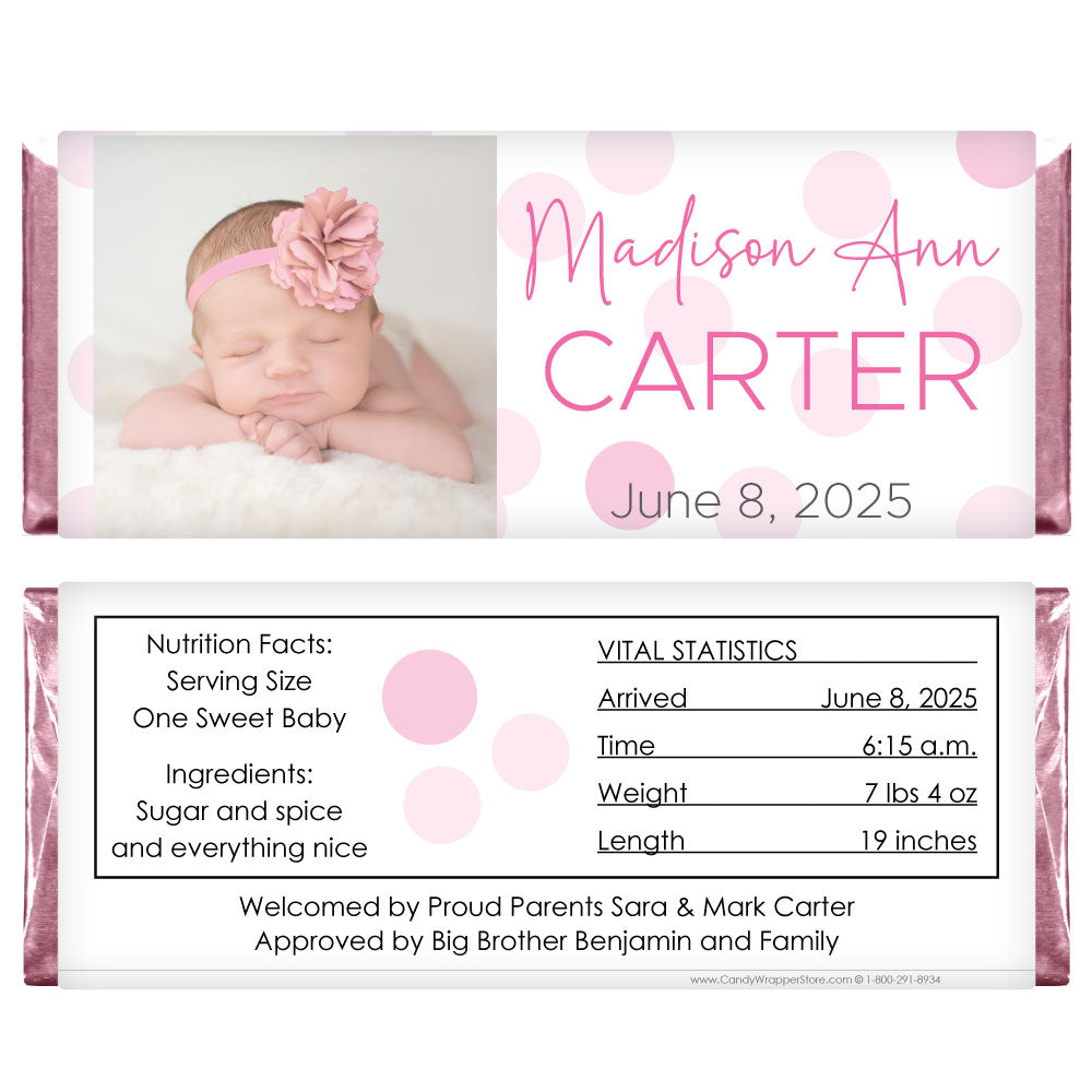 BAG221photo - Baby Girl Sweet Pink Dots Photo Candy Bar Wrappers Baby Girl Sweet Pink Dots Photo Candy Bar Wrappers Baby & Toddler bag221