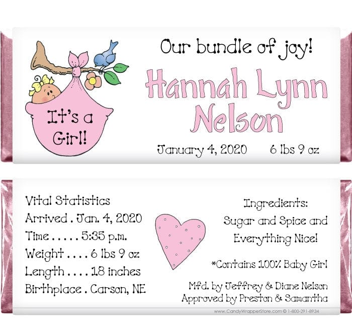BAG229 - Baby Girl Our Bundle Joy Candy Bar Wrapper Baby Girl Our Bundle of Joy Candy Bar Wrappers Birth Announcement BAG229