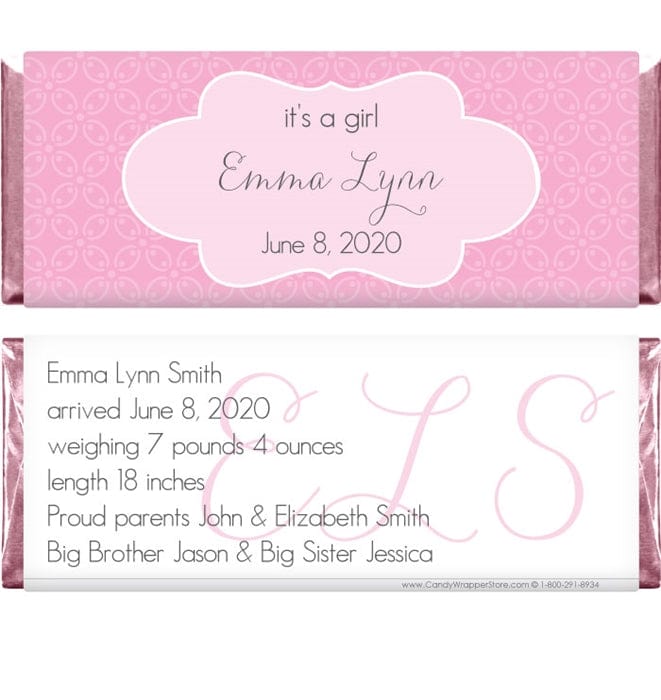 BAG234 - Whimsy Girl Birth Announcement Candy Bar Wrapper Whimsy Girl Birth Announcement 1.55 oz Hersheys Candy Bar Wrappers Birth Announcement BAG234