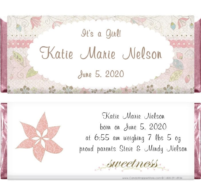 BAG237 - Baby Girl Dainty Flowers Candy Bar Wrappers Baby Girl Dainty Flowers Candy Bar Wrappers Birth Announcement BAG237