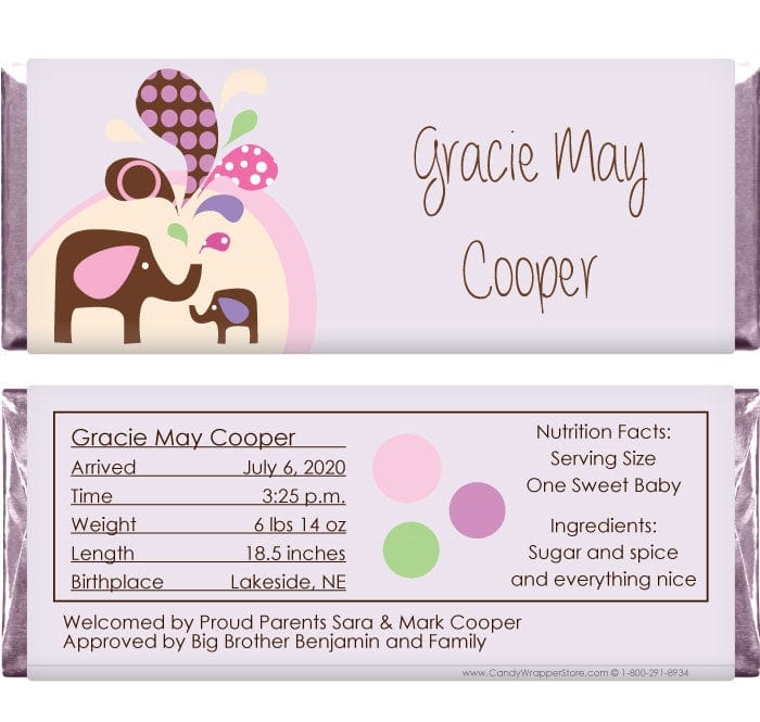 BAG242 - Elephants Birth Announcement Candy Bar Wrappers Elephants Birth Announcement Candy Bar Wrappers Birth Announcement BAG242